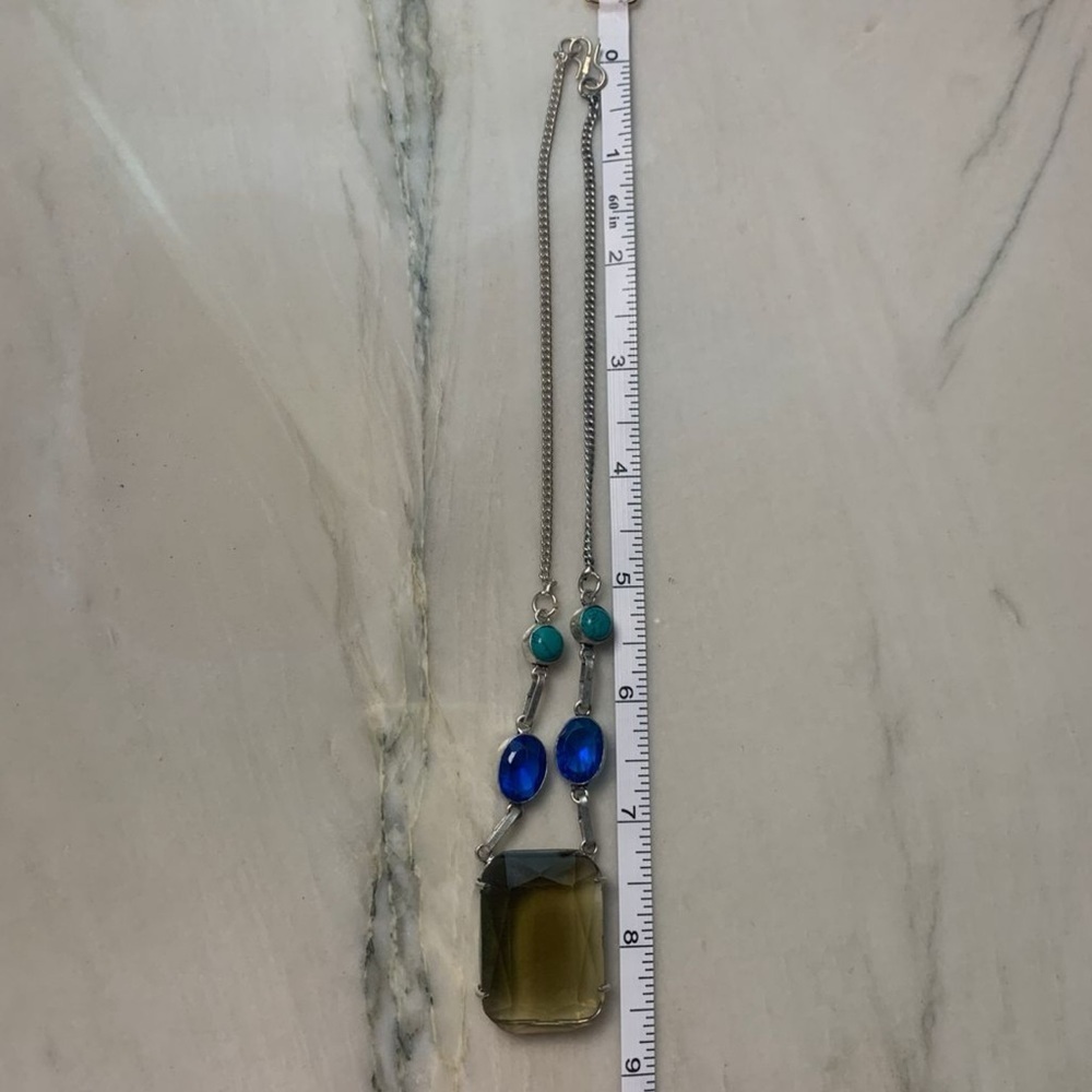 2318 Chic Silver Necklace with Blue and Green Stones - Picture 3 of 6